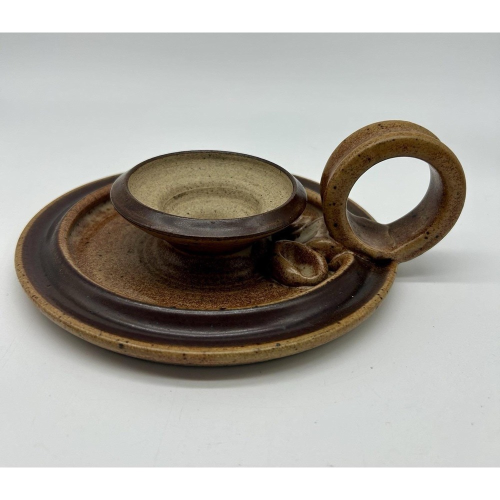 Art Pottery Chamber Candle Stick Holder Boho Rustic Brown Clay Folk Art EX